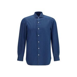 Finamore Blue Cotton Men's Shirt